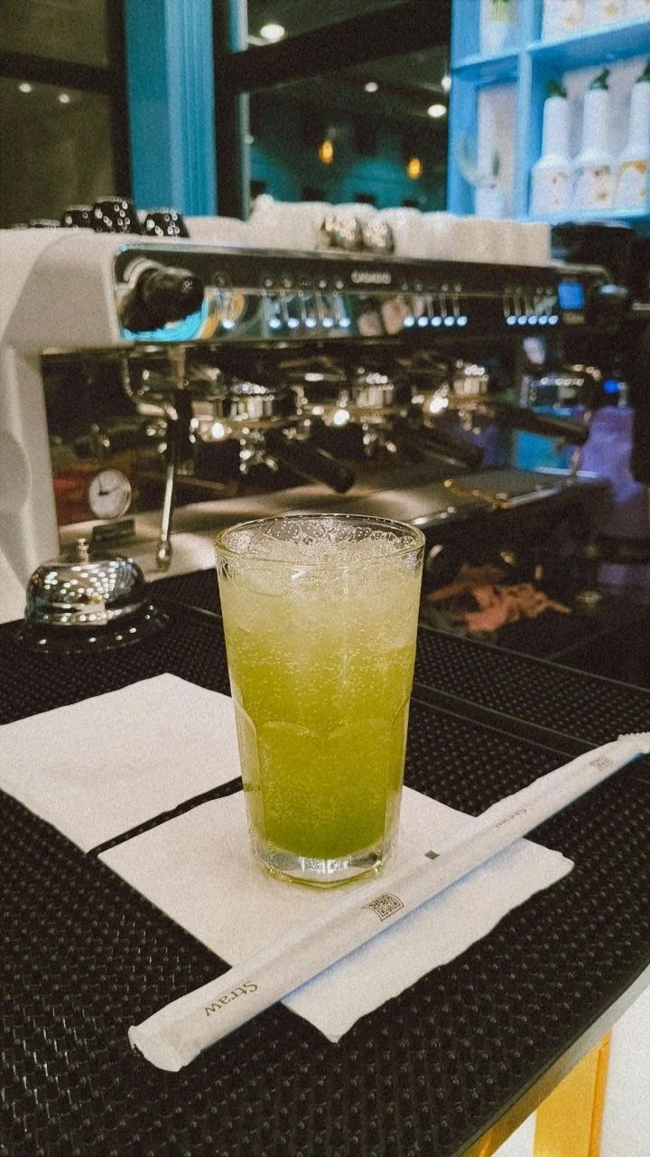 Green sparkling refresher served at BAROCK CAFE