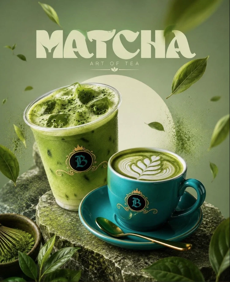 BAROCK iced matcha and hot matcha composition