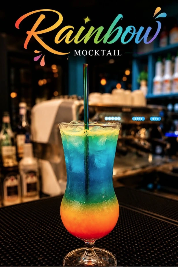 Layered rainbow mocktail at BAROCK